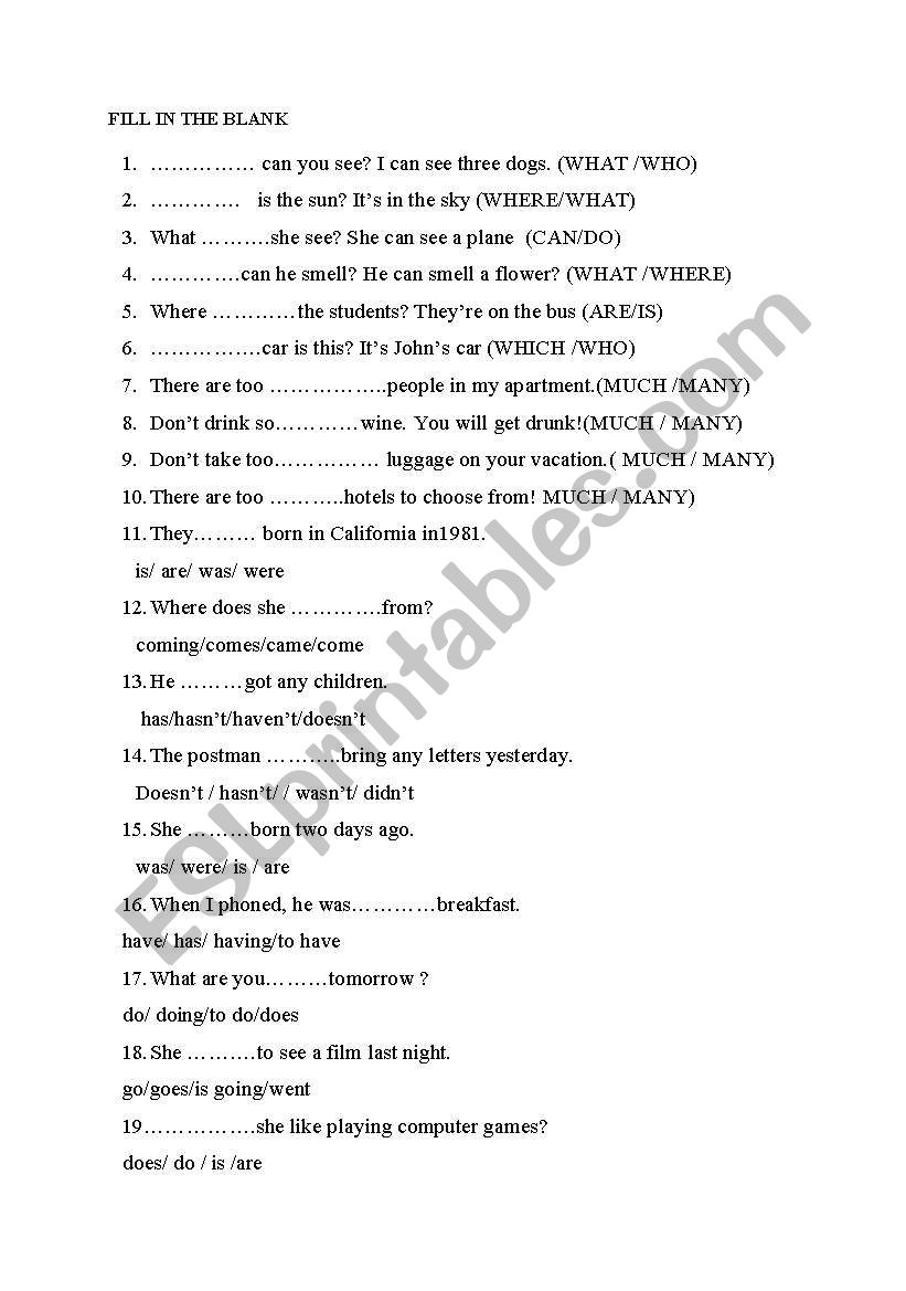 Various exercises worksheet