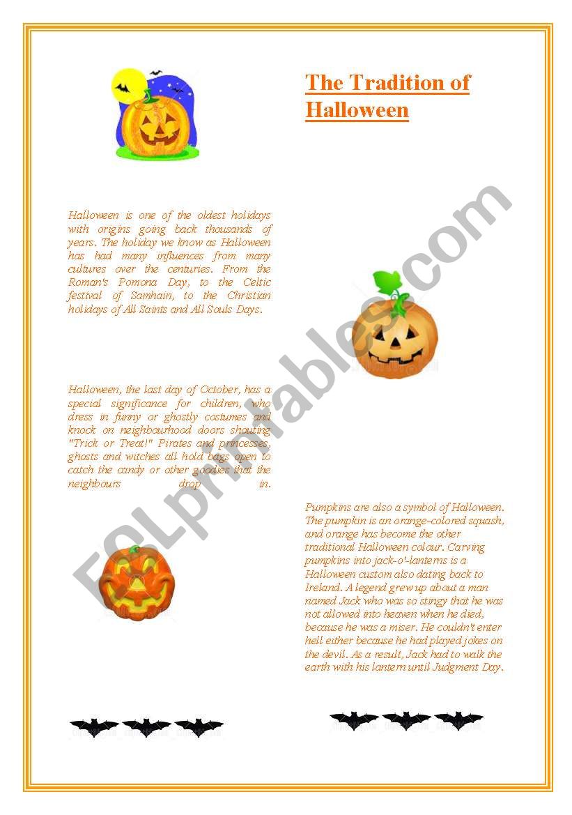 The tradition of Halloween worksheet