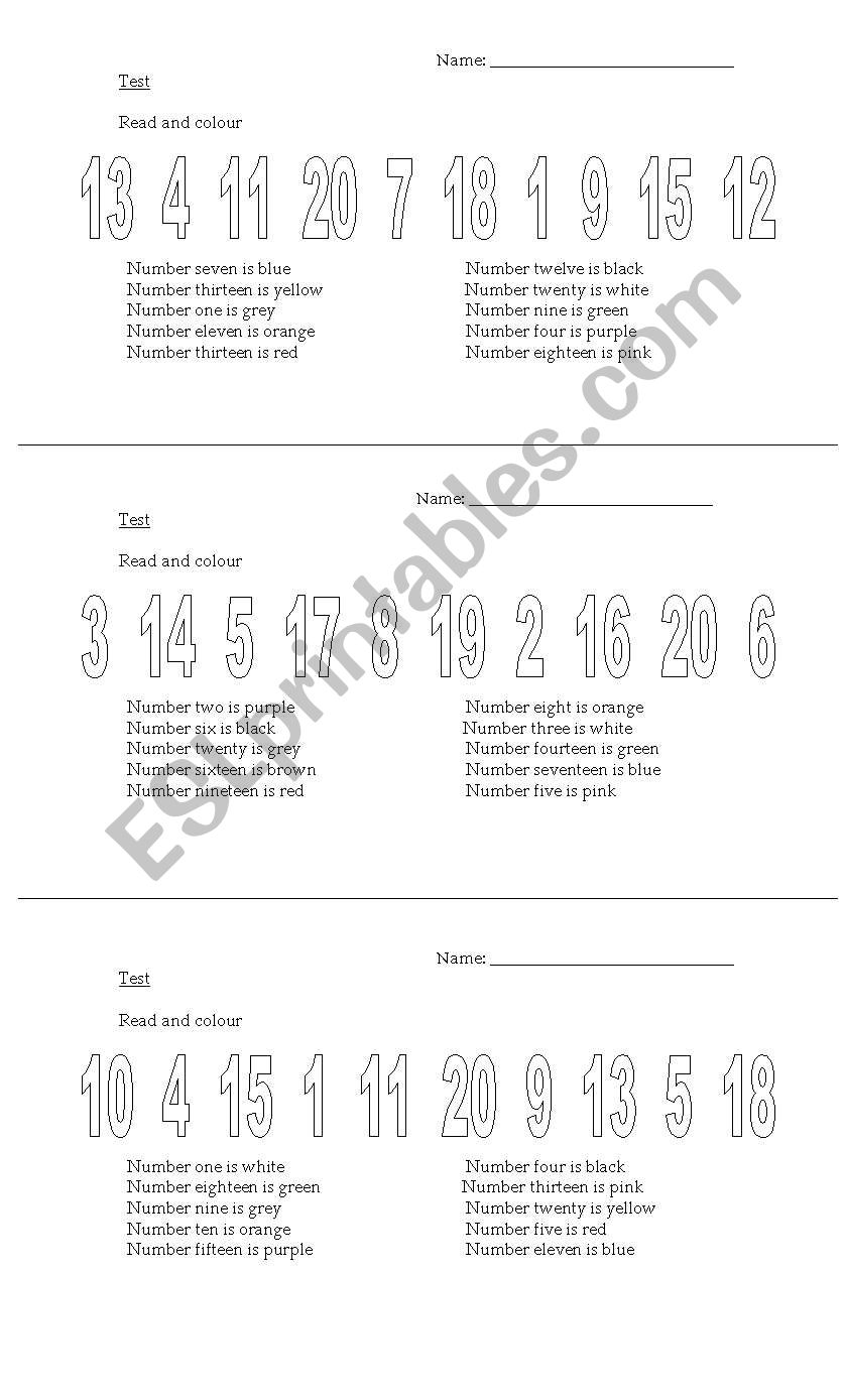 Colours and numbers worksheet