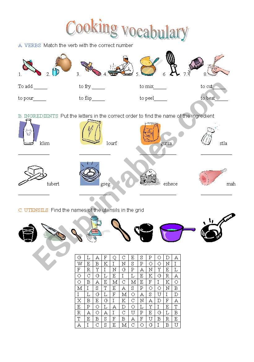 Cooking Vocabulary ESL Worksheet By Maurice