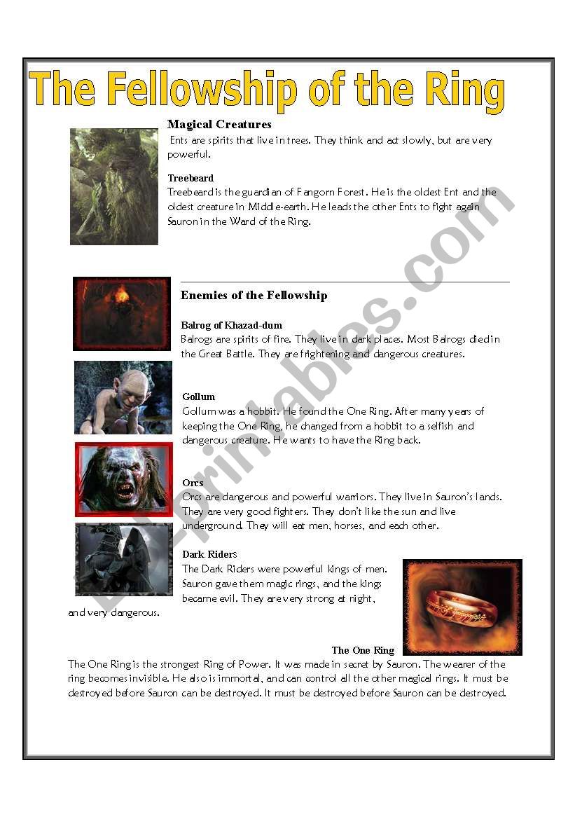 Movie Trailer: The Lord of The Rings The Fellowship of the Ring - ESL  worksheet by Fabione