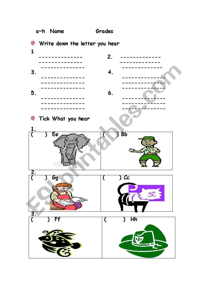 letter a to h worksheet