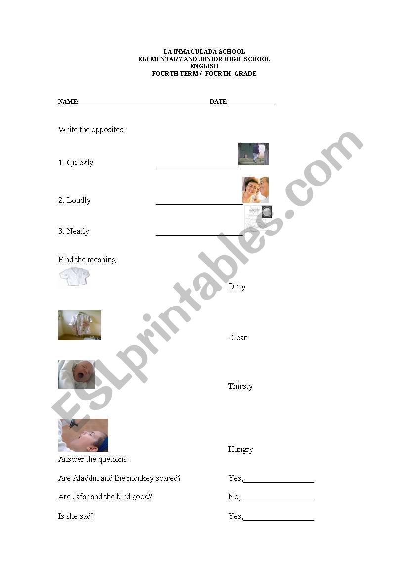 Opposites and vocabulary  worksheet