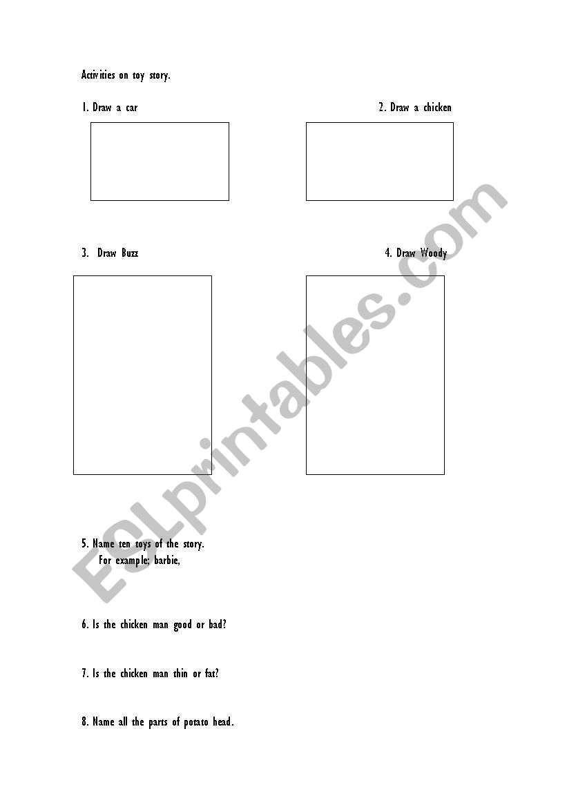 Toy story worksheet