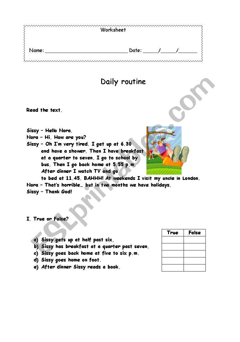 Daily Routines worksheet