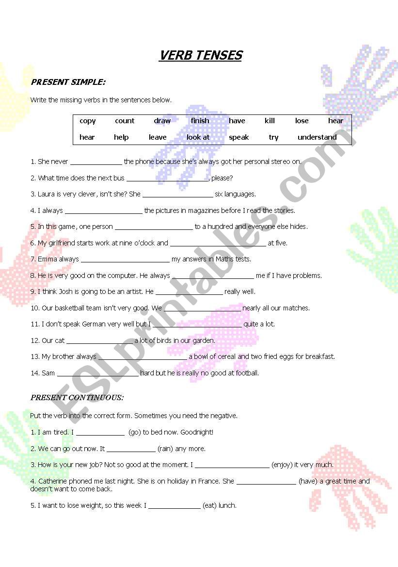 Tenses review - part 1 worksheet