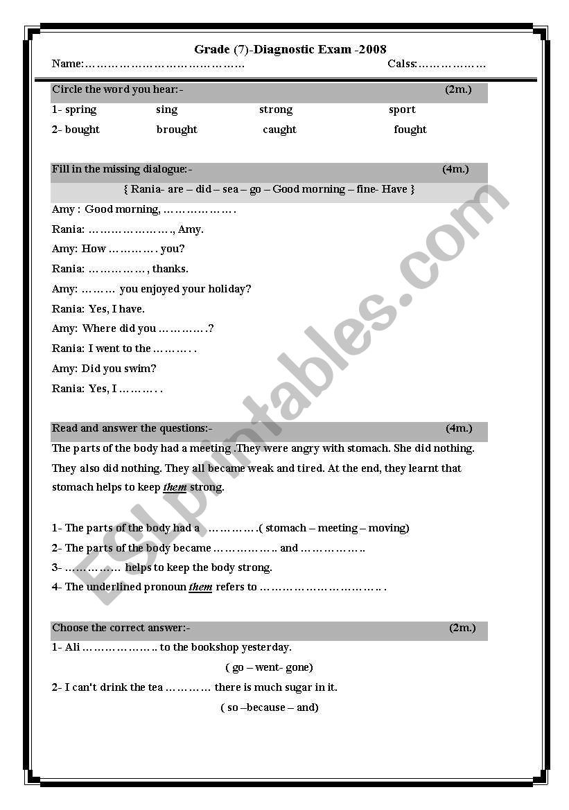 Diagnostic ESL Worksheet By Peace4ever