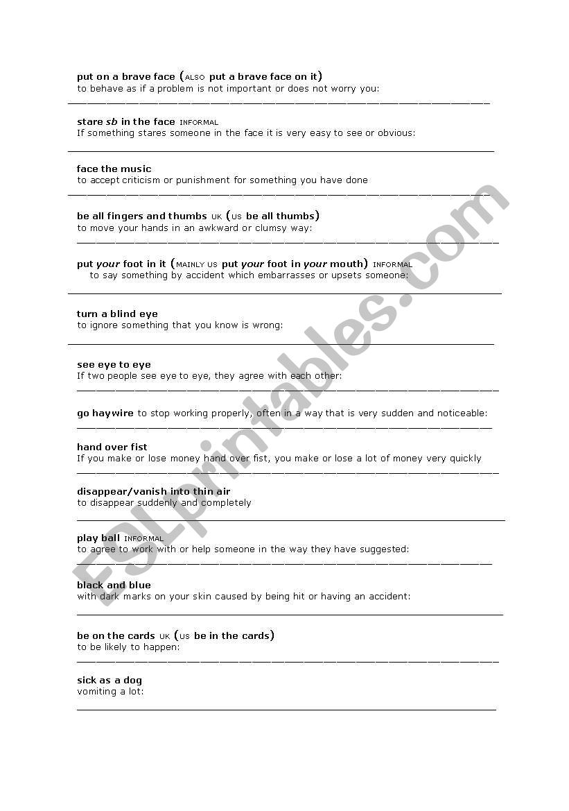 idioms upstream worksheet