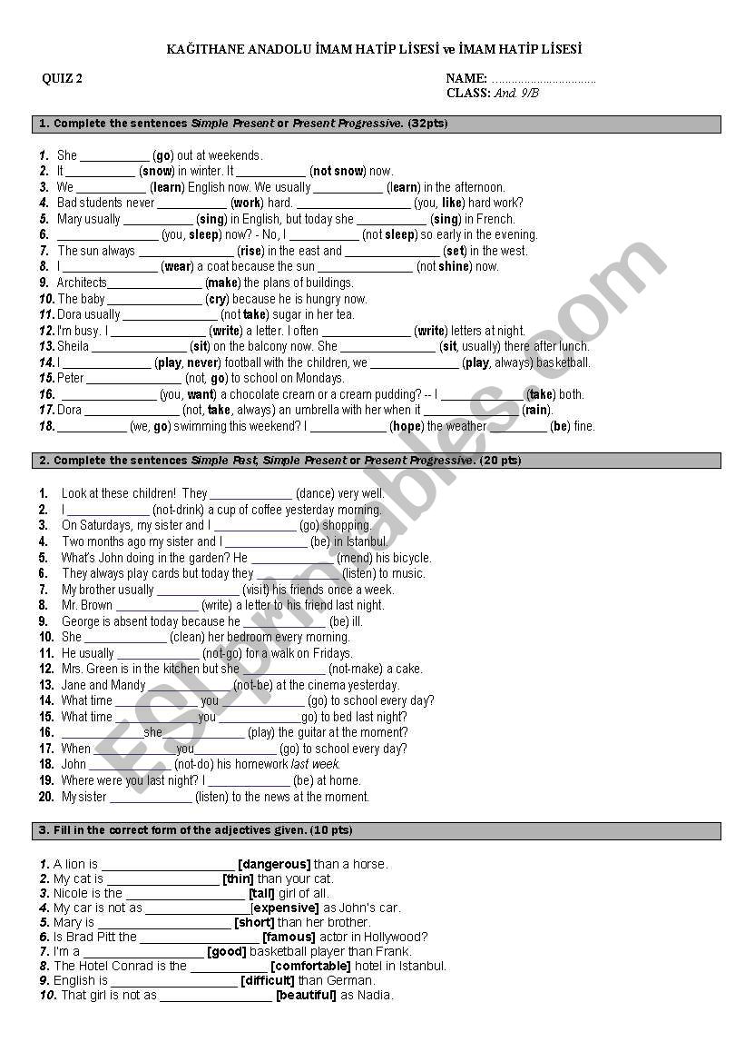 quiz worksheet