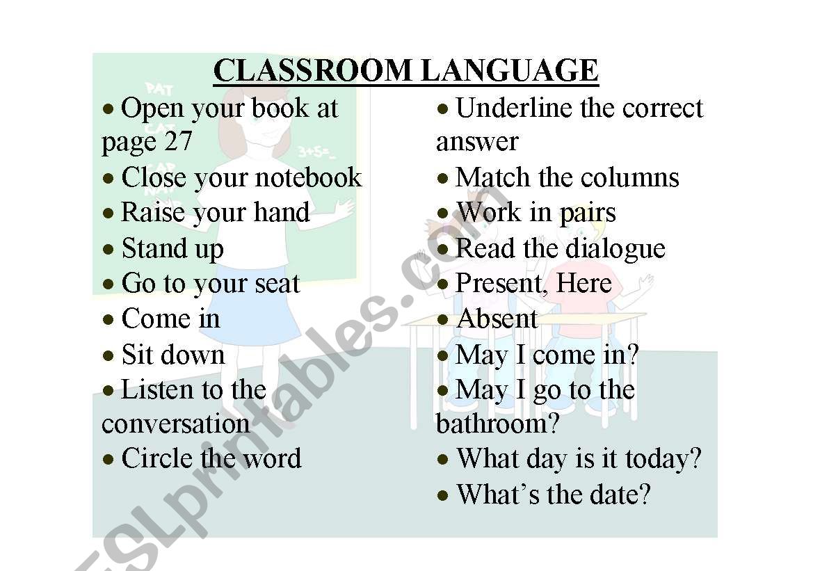 Classroom language worksheet