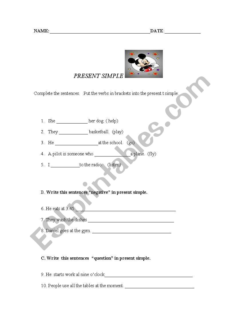 PRESENT SIMPLE worksheet