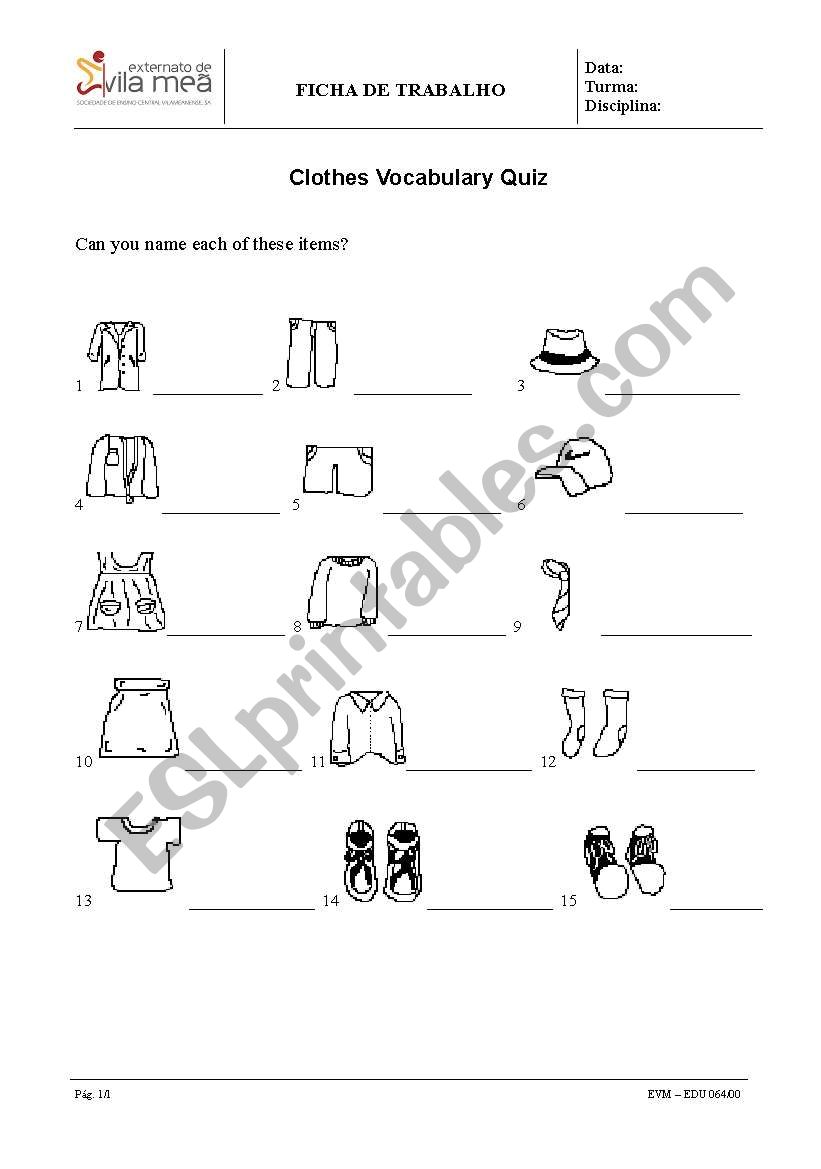 Clothes worksheet worksheet