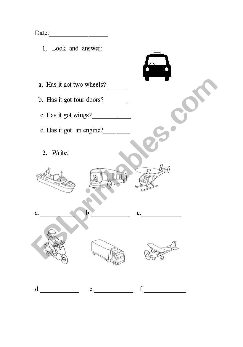 transports worksheet