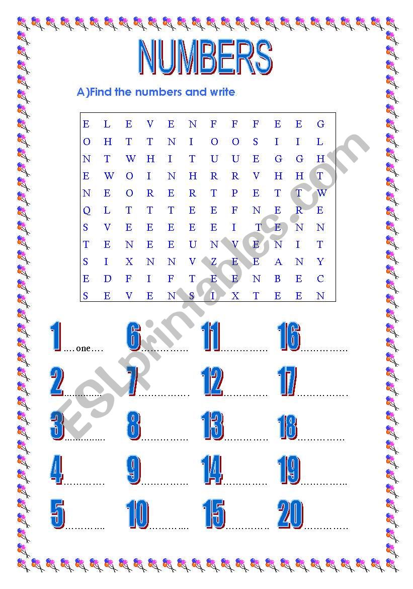 Numbers 1 20 ESL Worksheet By Dido 