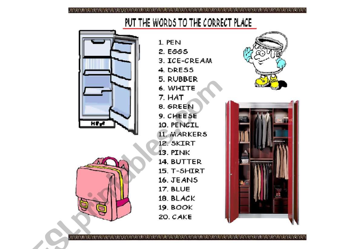 FIND THE PLACE FOR A WORD worksheet