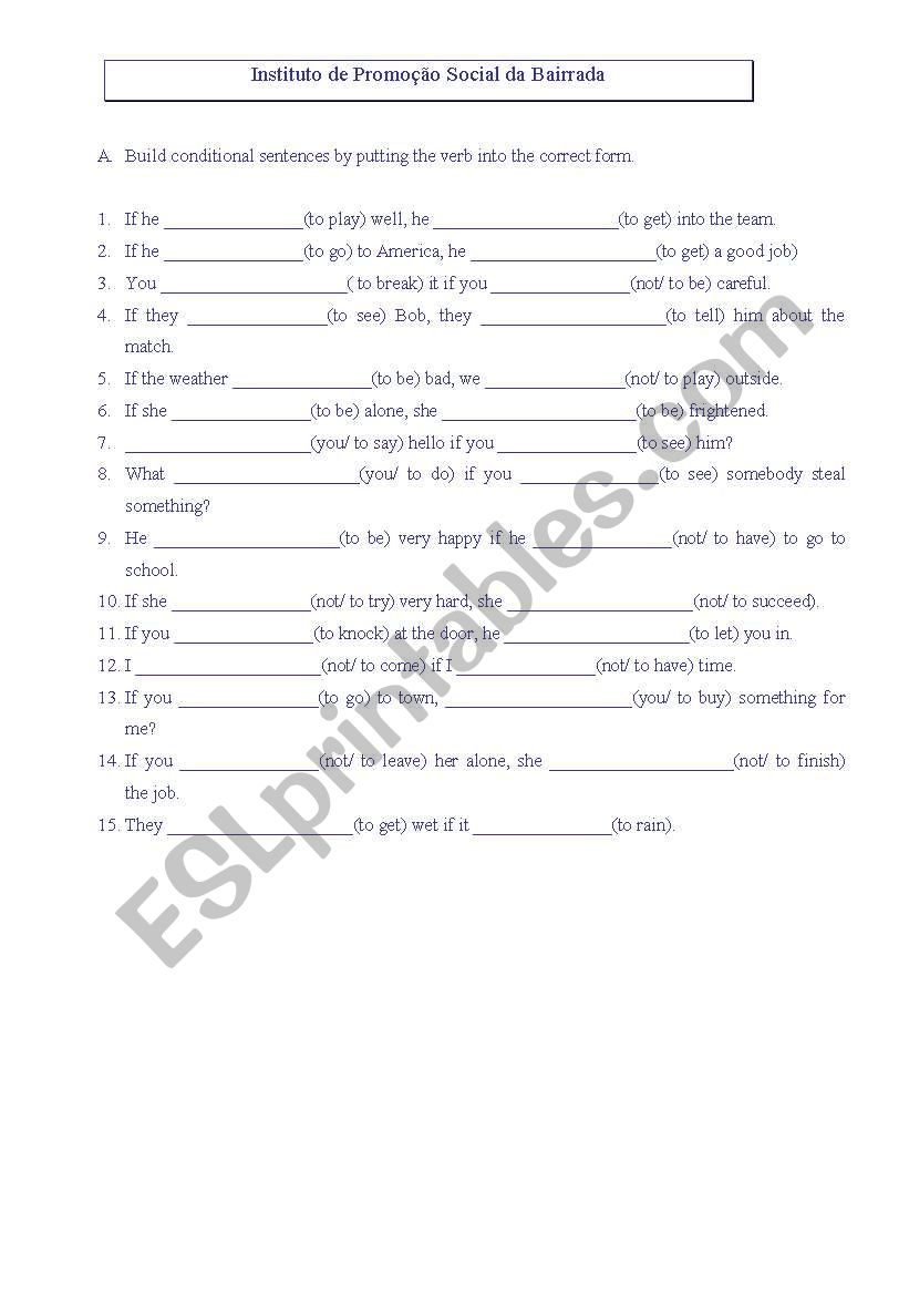 cinditiopnals-type 1 worksheet