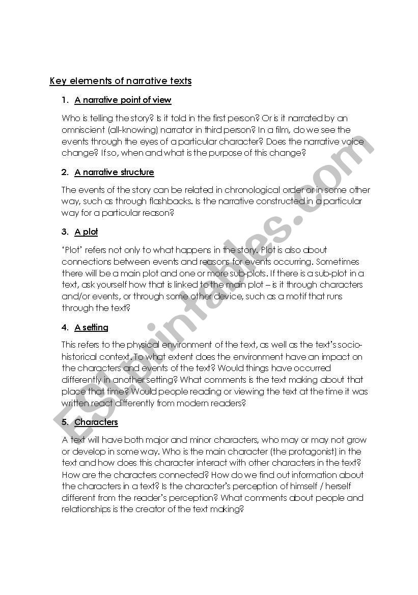Key elements of Text worksheet