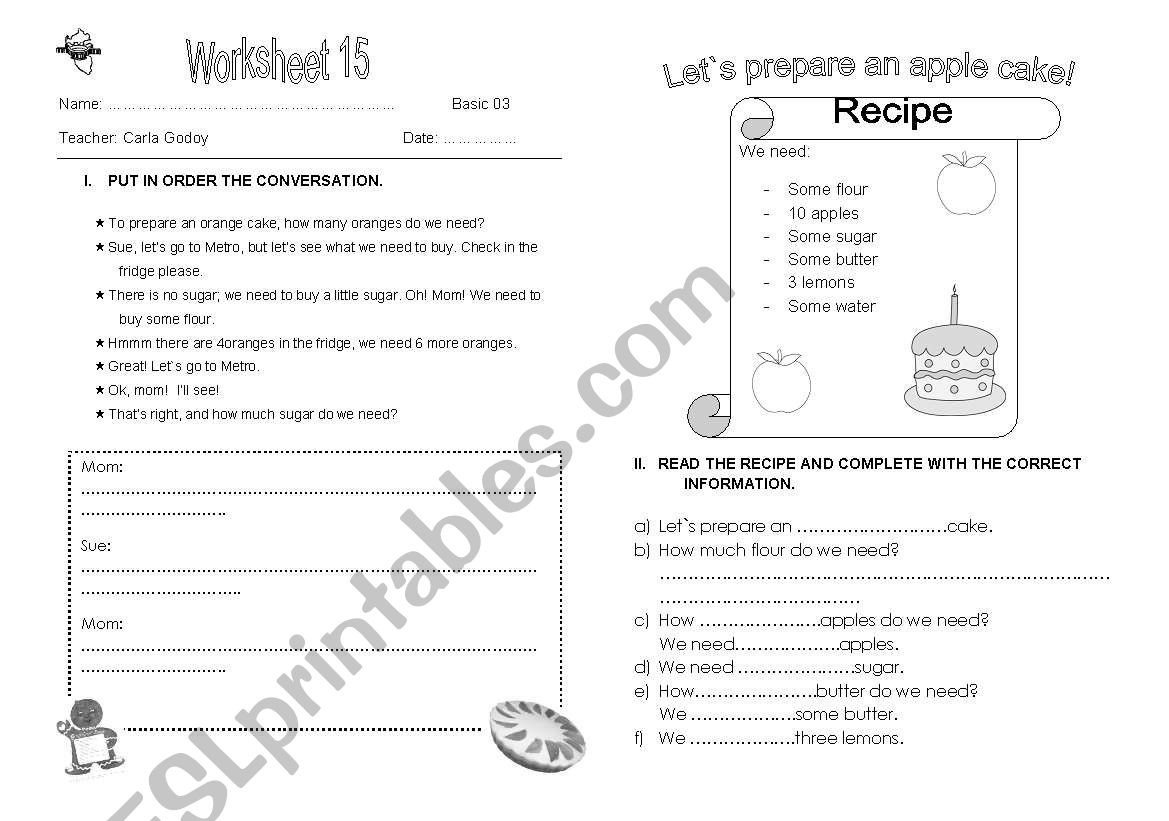 Cooking! worksheet