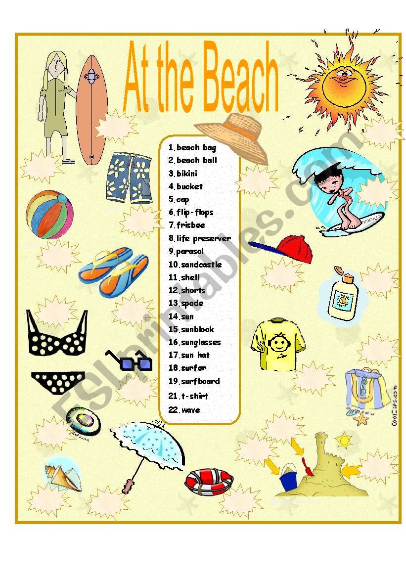 At The Beach ESL Worksheet By Anna P