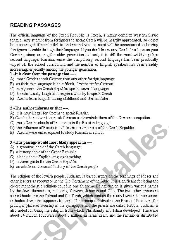 READING PASSAGES1_MCQs worksheet