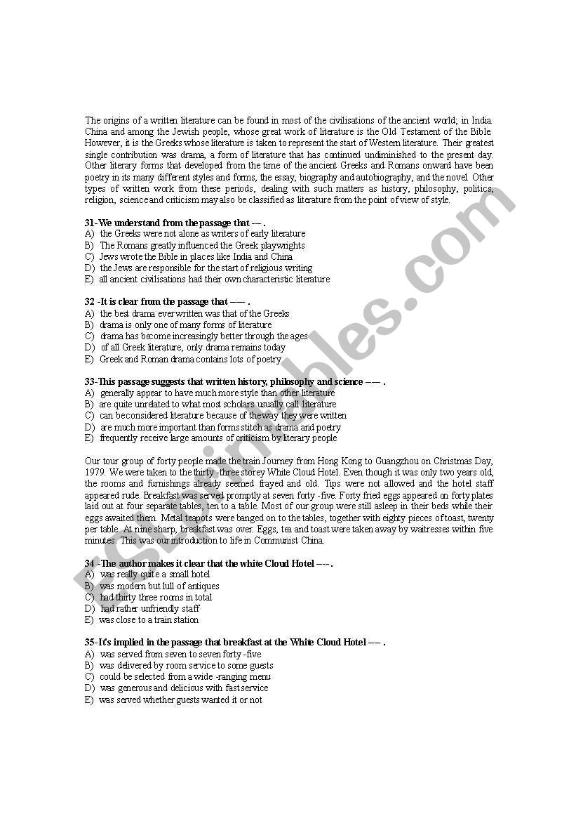 READING PASSAGES3_MCQs worksheet