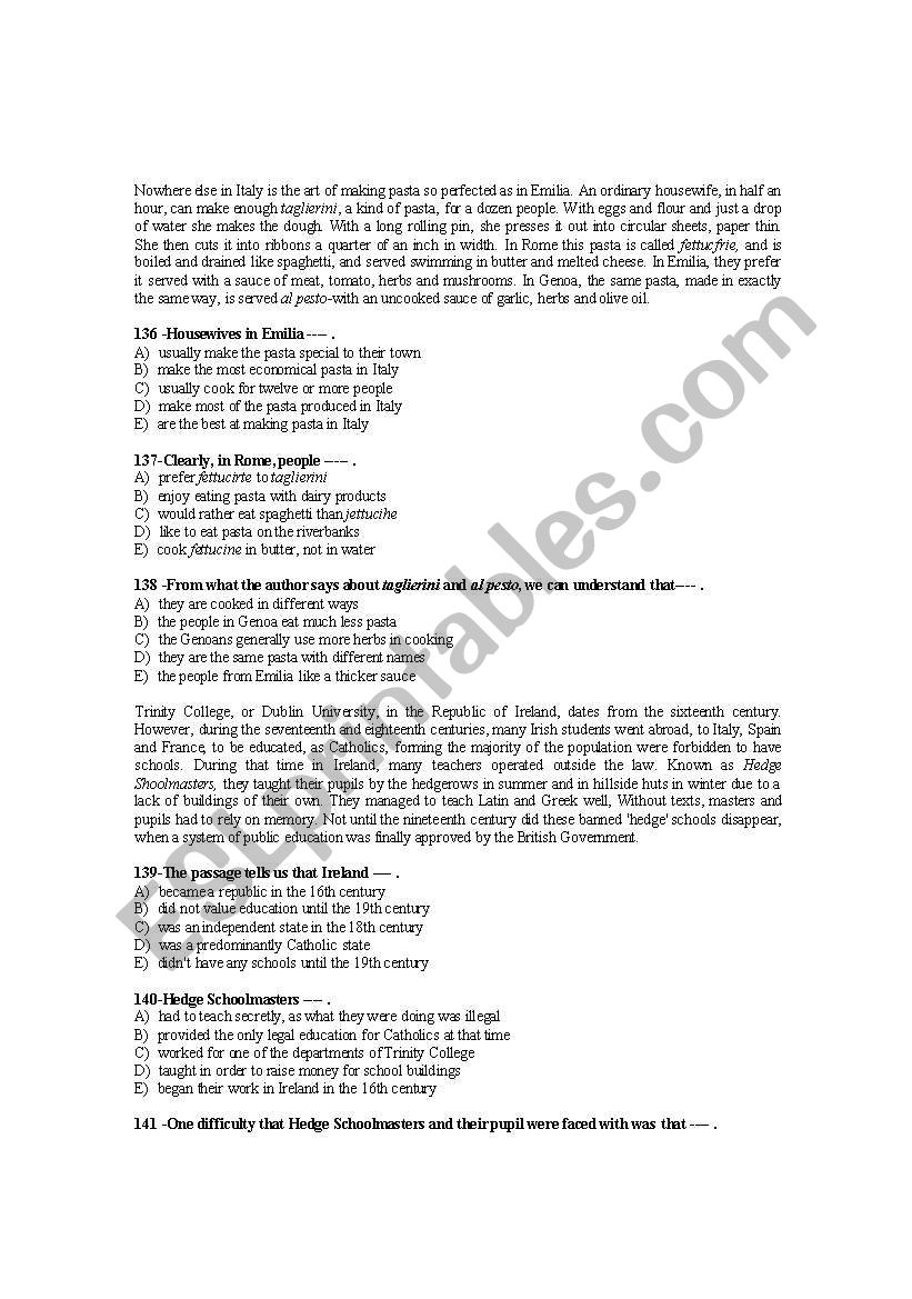 READING PASSAGES10_MCQs worksheet