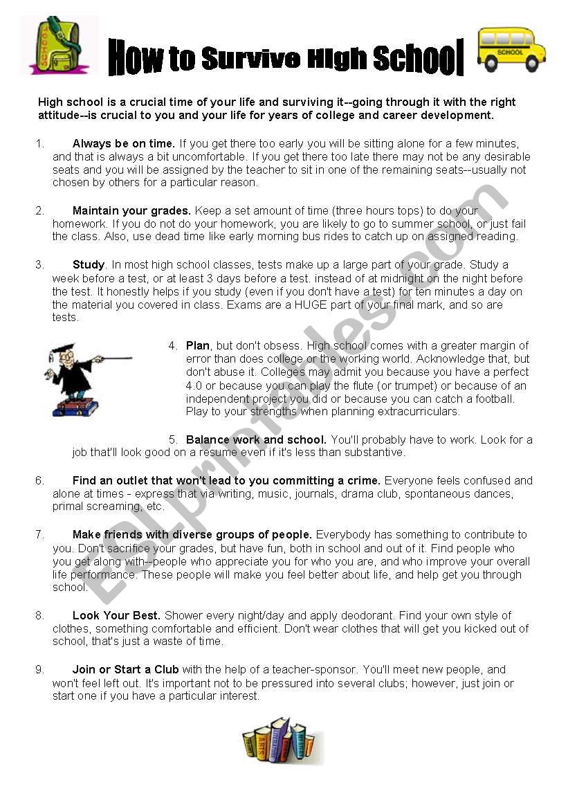 How To Survive High School Esl Worksheet By Borna