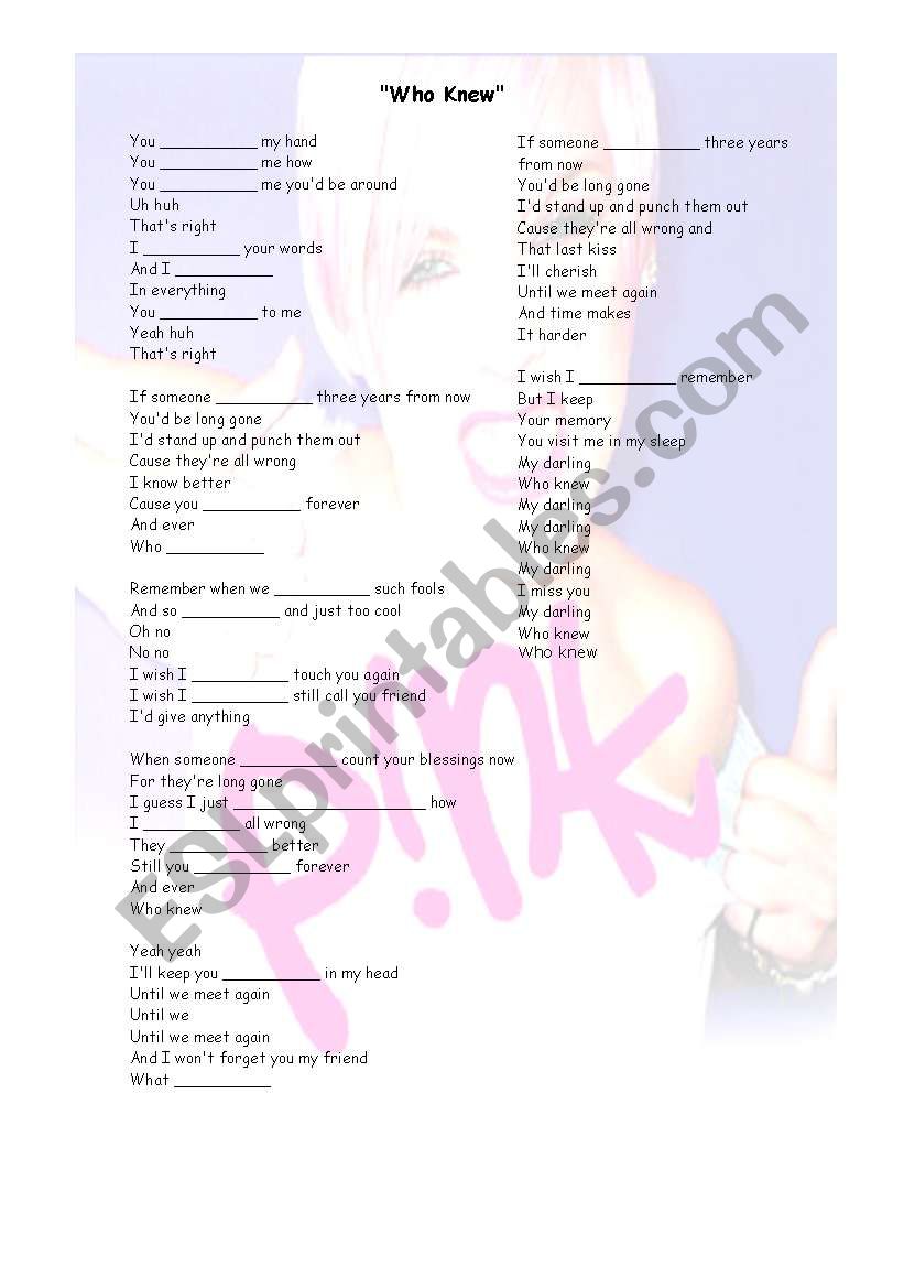 Song _ Pink worksheet