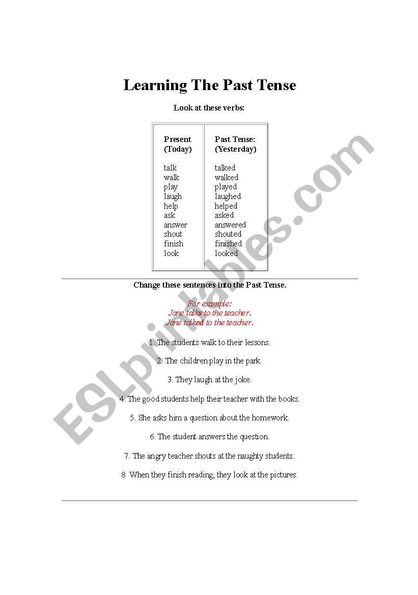 EXPLANATION OF PAS TENSE worksheet