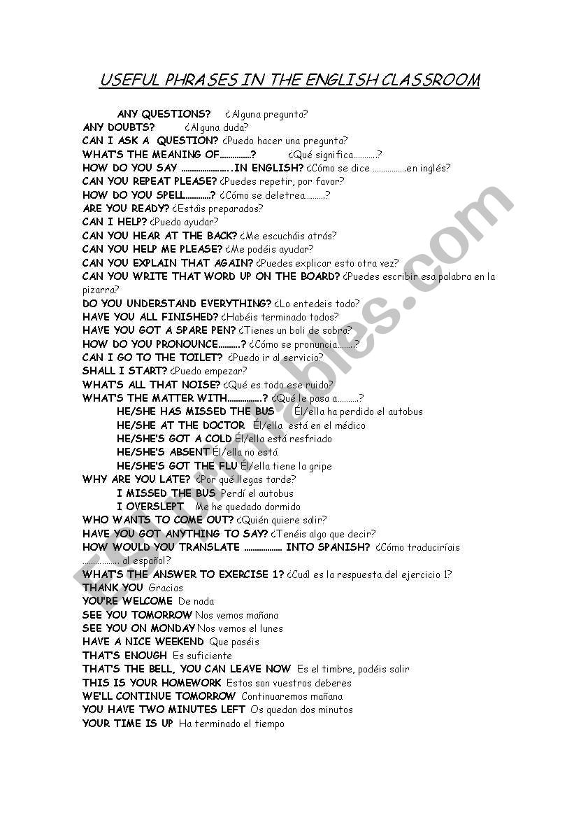 Useful phrases in the classroom