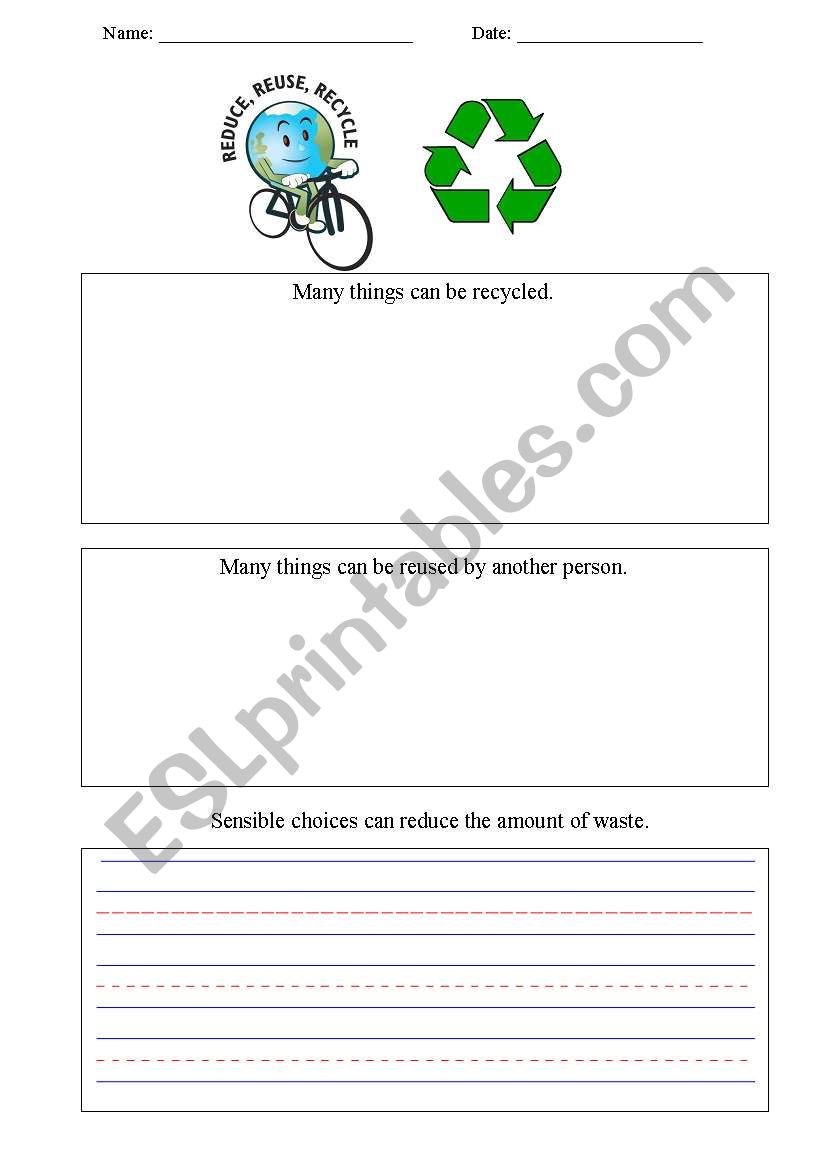 Reduce, reuse, recycle worksheet