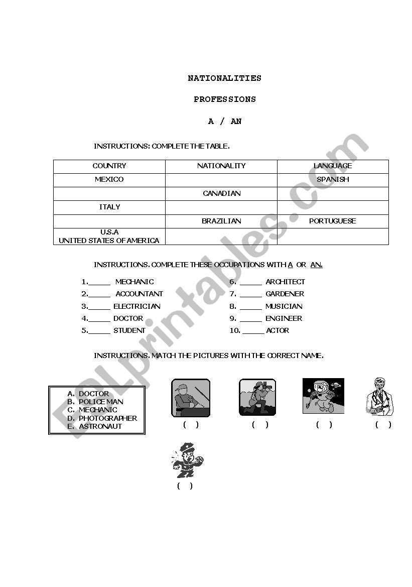 NATIONALITIES worksheet