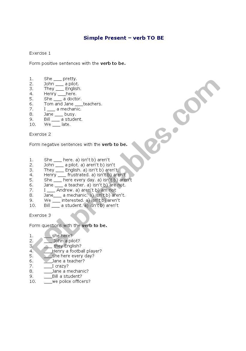 Verb to be worksheet