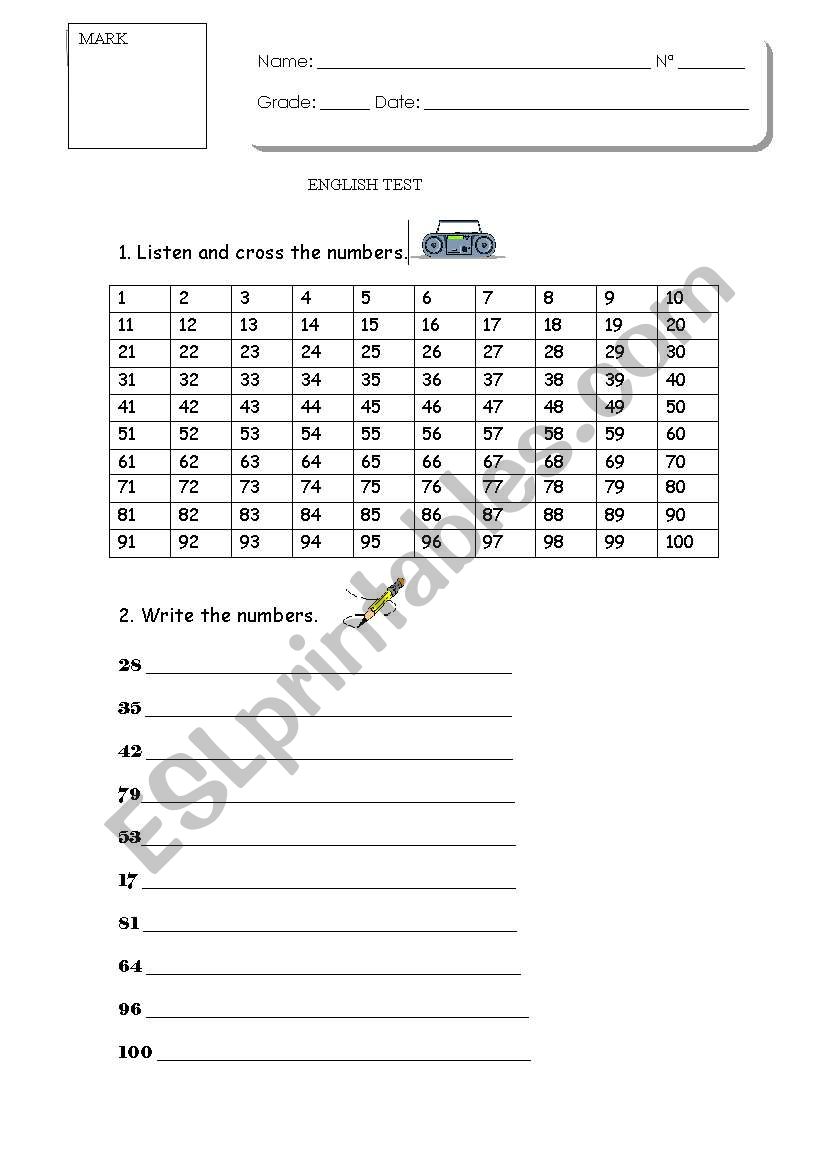 Numbers test - ESL worksheet by hoaxa