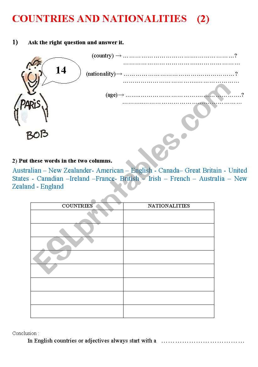 countries and nationalities 2 worksheet