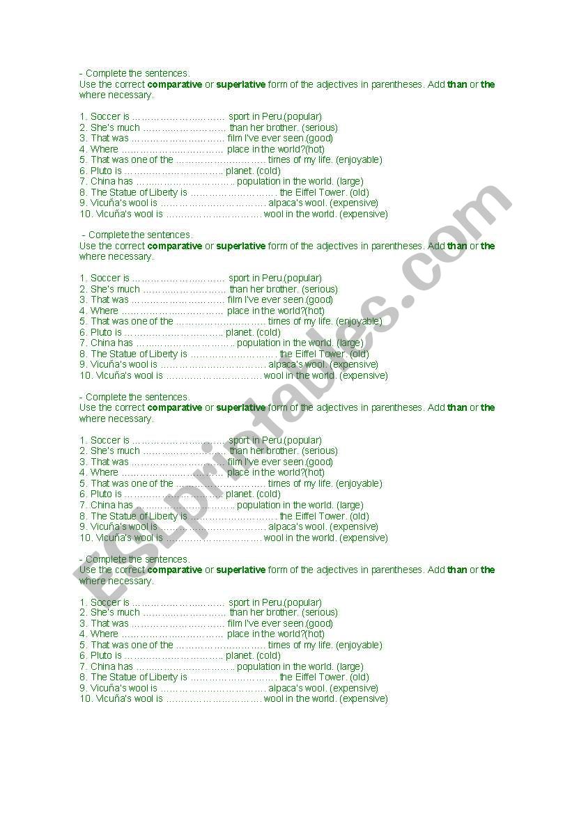 Complete the sentences worksheet