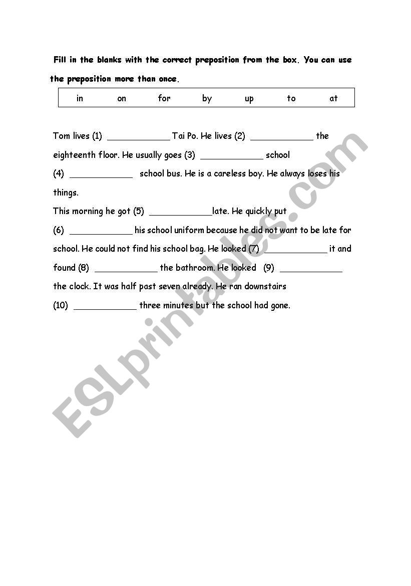 preposition worksheet worksheet