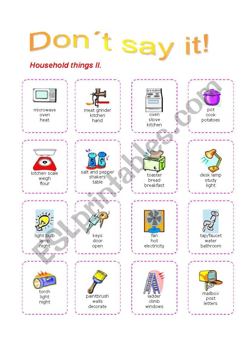 Household Items Pictionary - ESL worksheet by serkanserkan