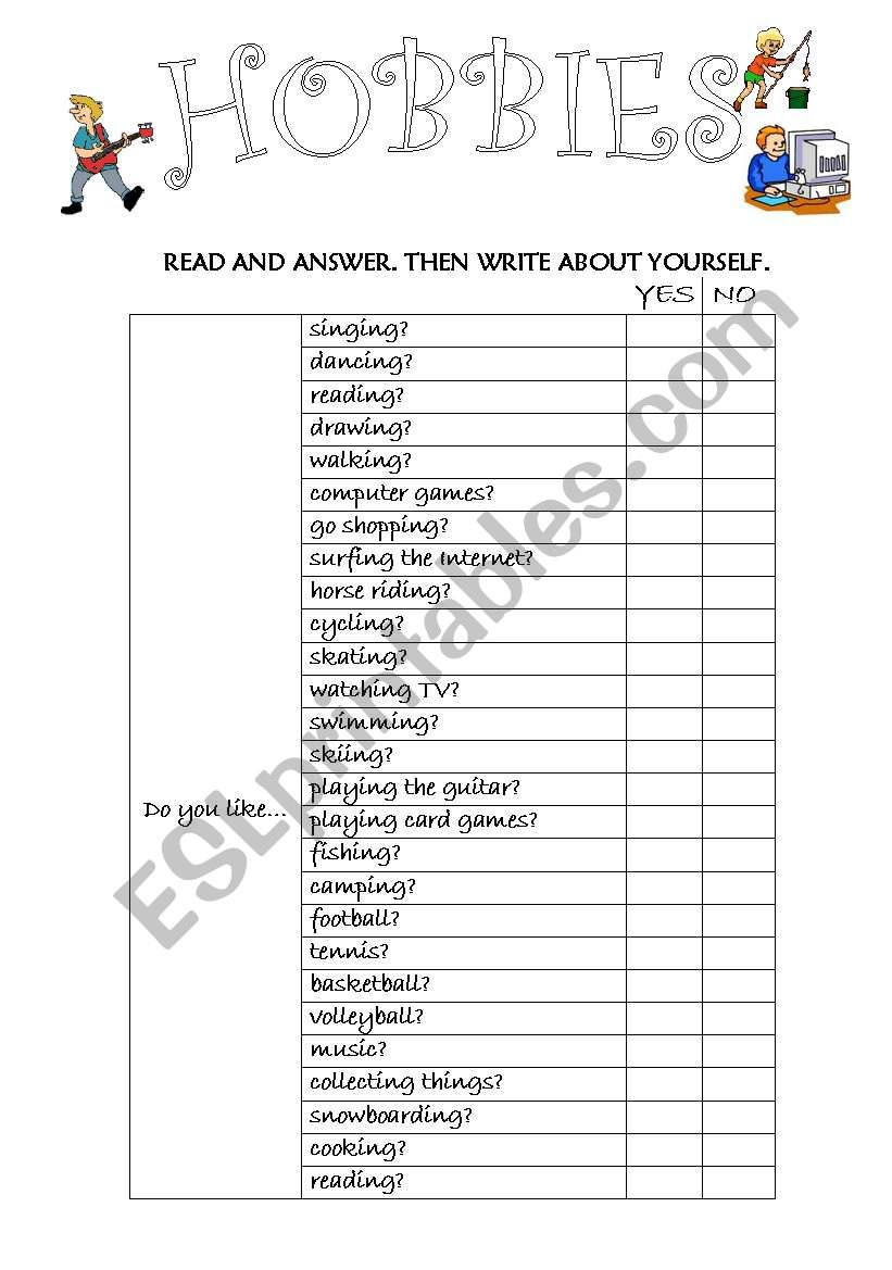 HOBBIES AND PASTIMES worksheet