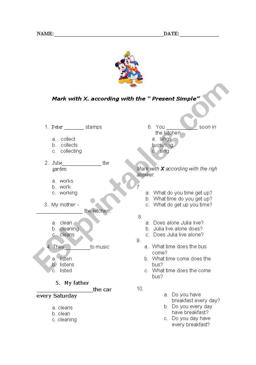 PRESENT  SIMPLE worksheet