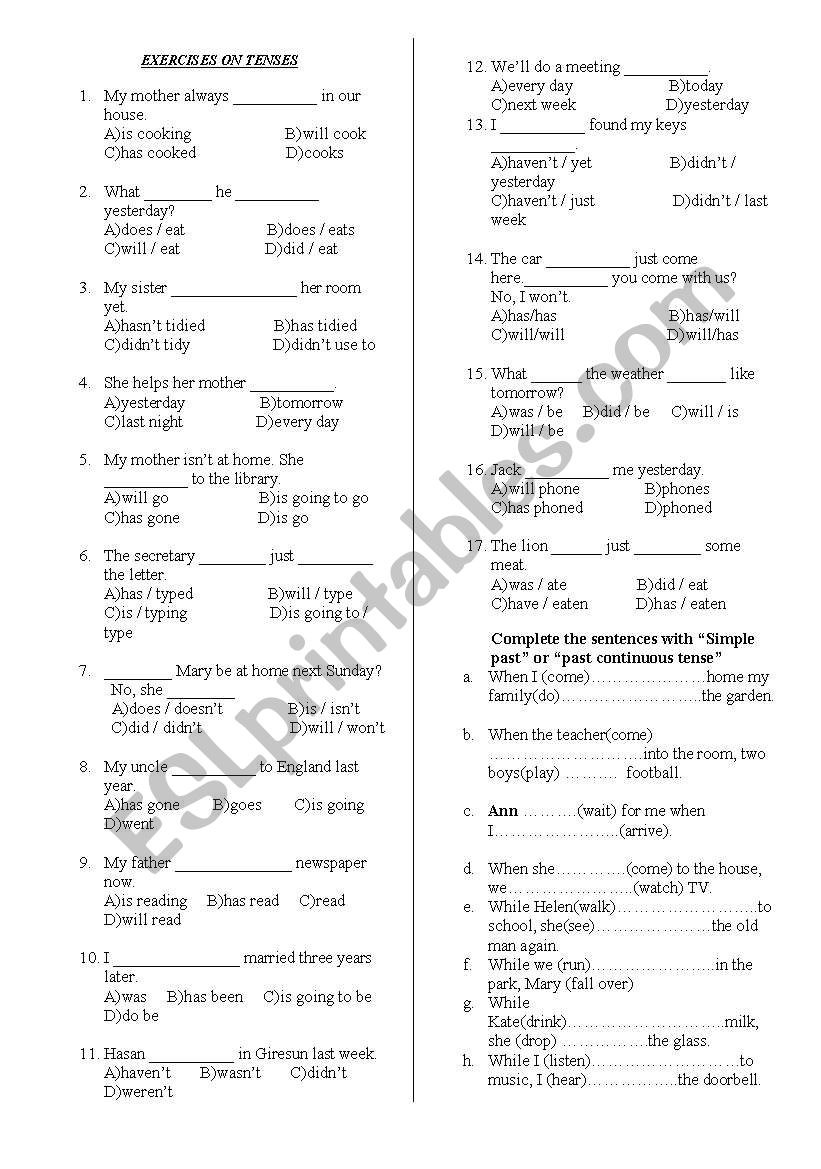 mixed tense exercises worksheet