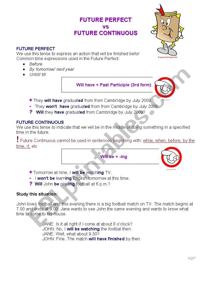 Future Perfect Vs Future Continuous ESL Worksheet By Dace