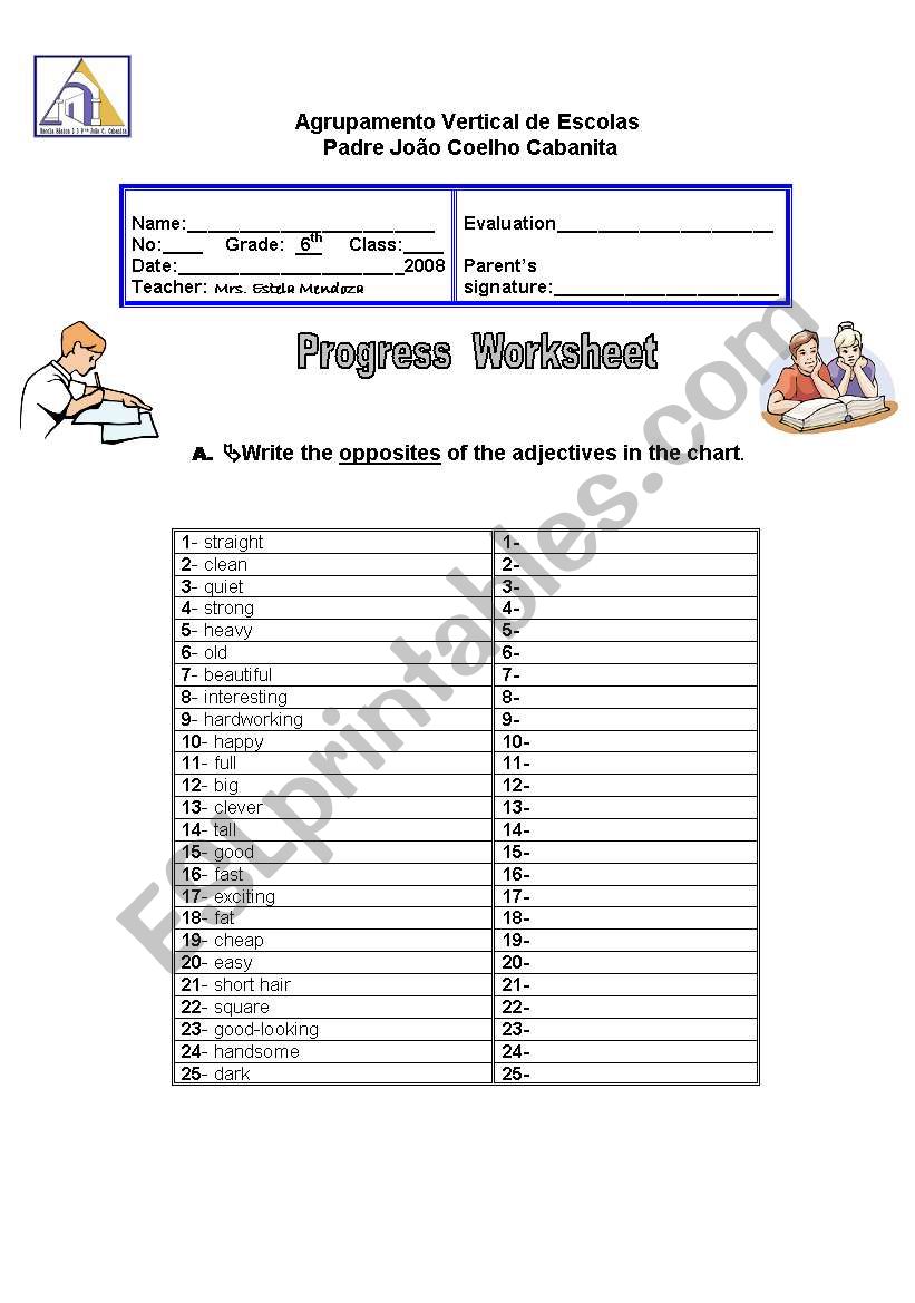 Progress Worksheet worksheet