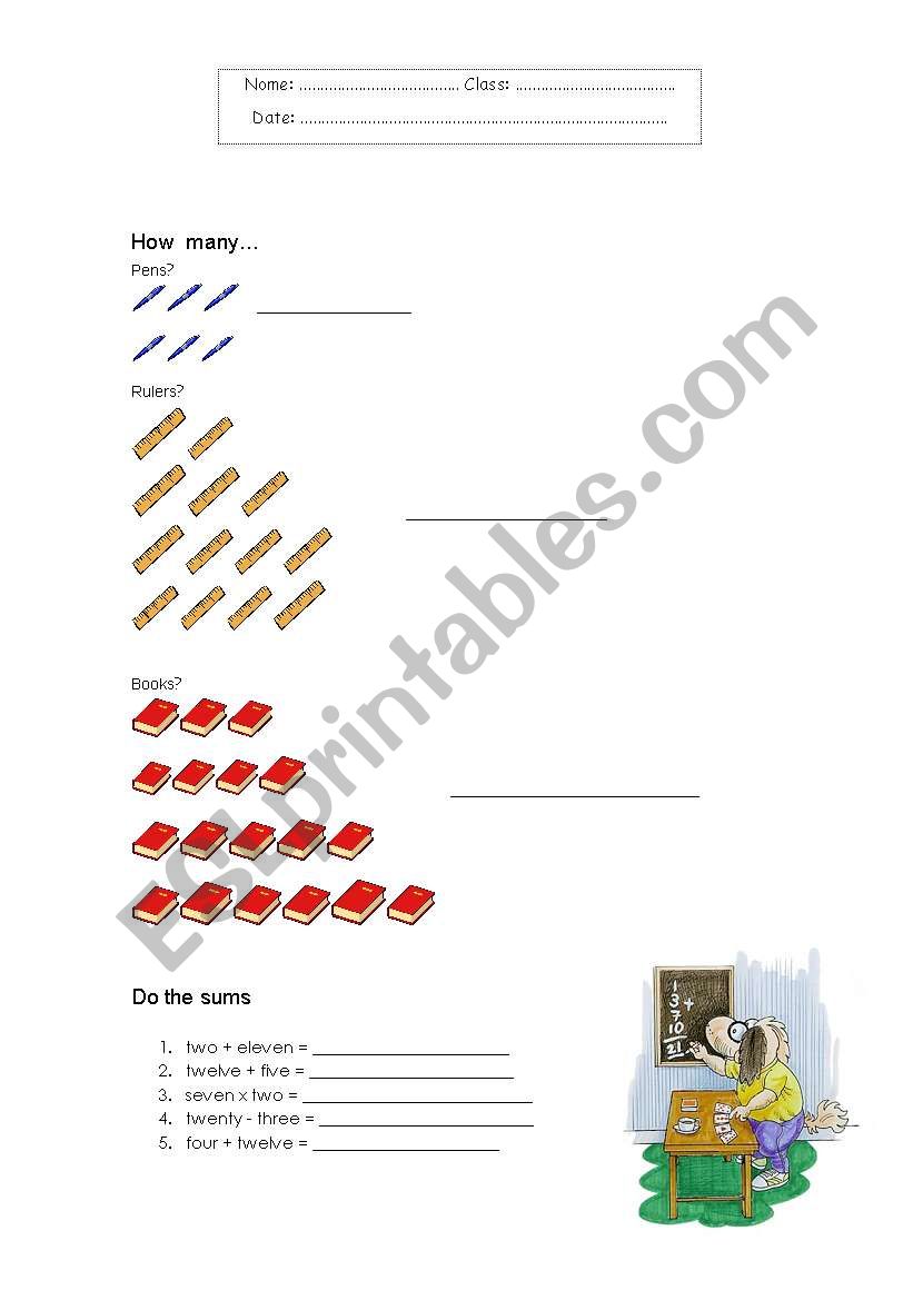 Numbers Exercise worksheet