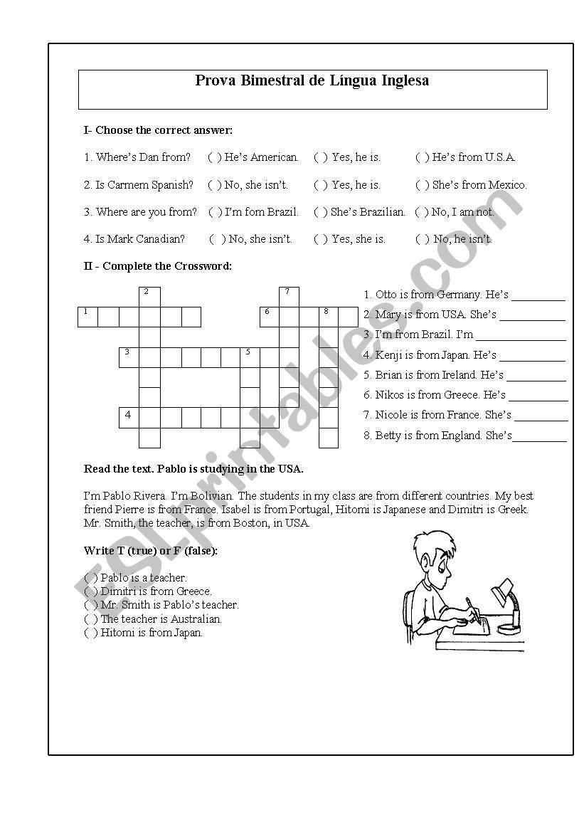 NAtionalities worksheet