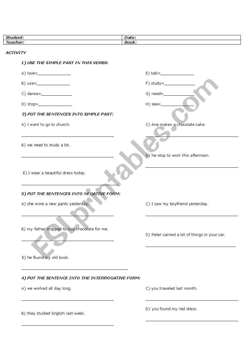 Simple past worksheet