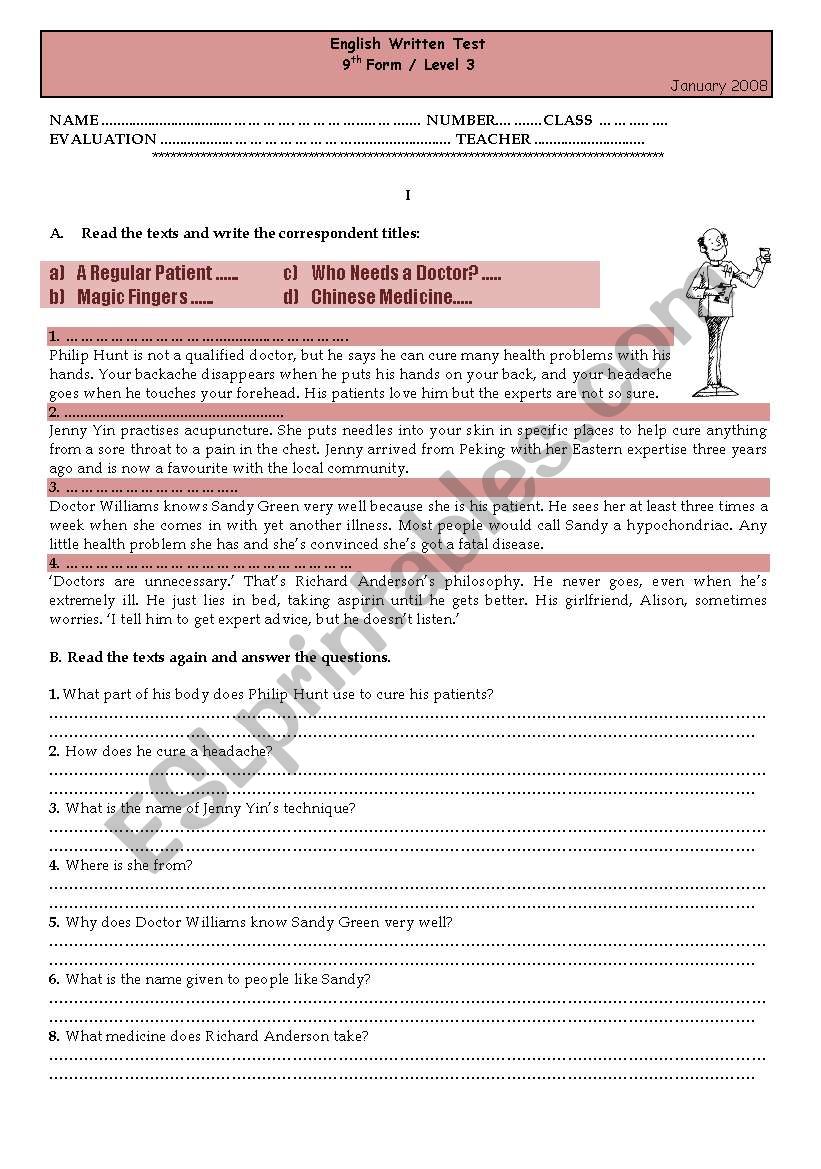 Test - health worksheet