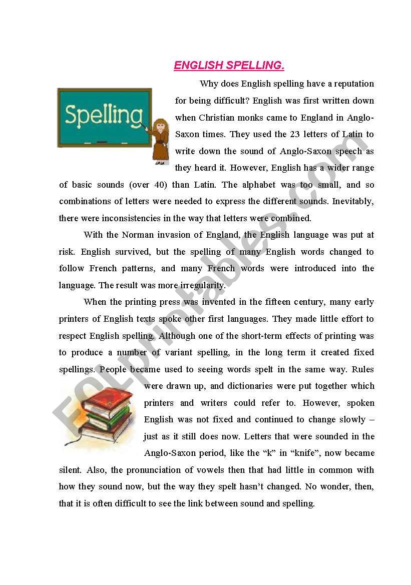History of Englis Spelling worksheet