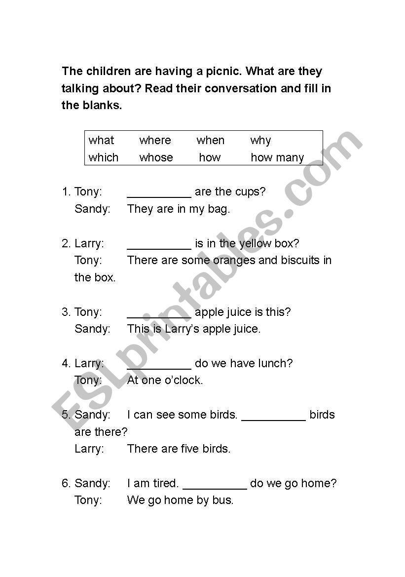 question words worksheet