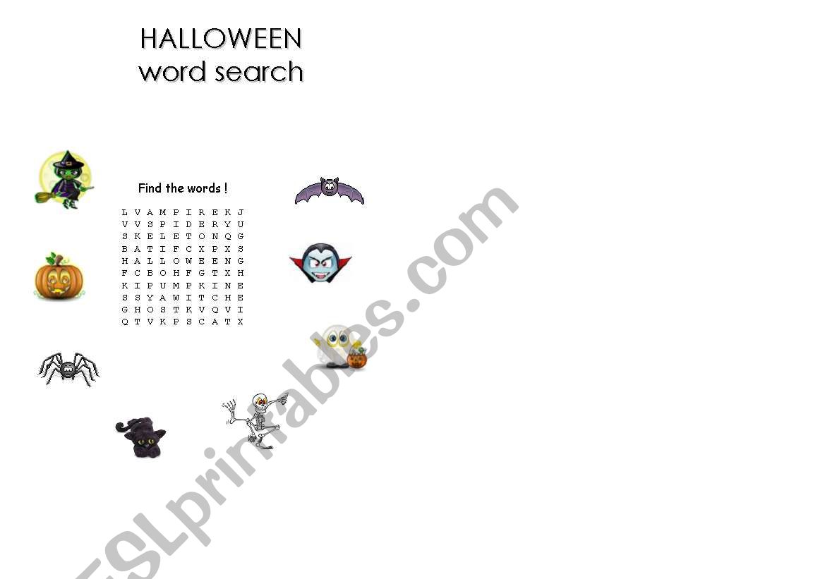 halloween wordsearch worksheet